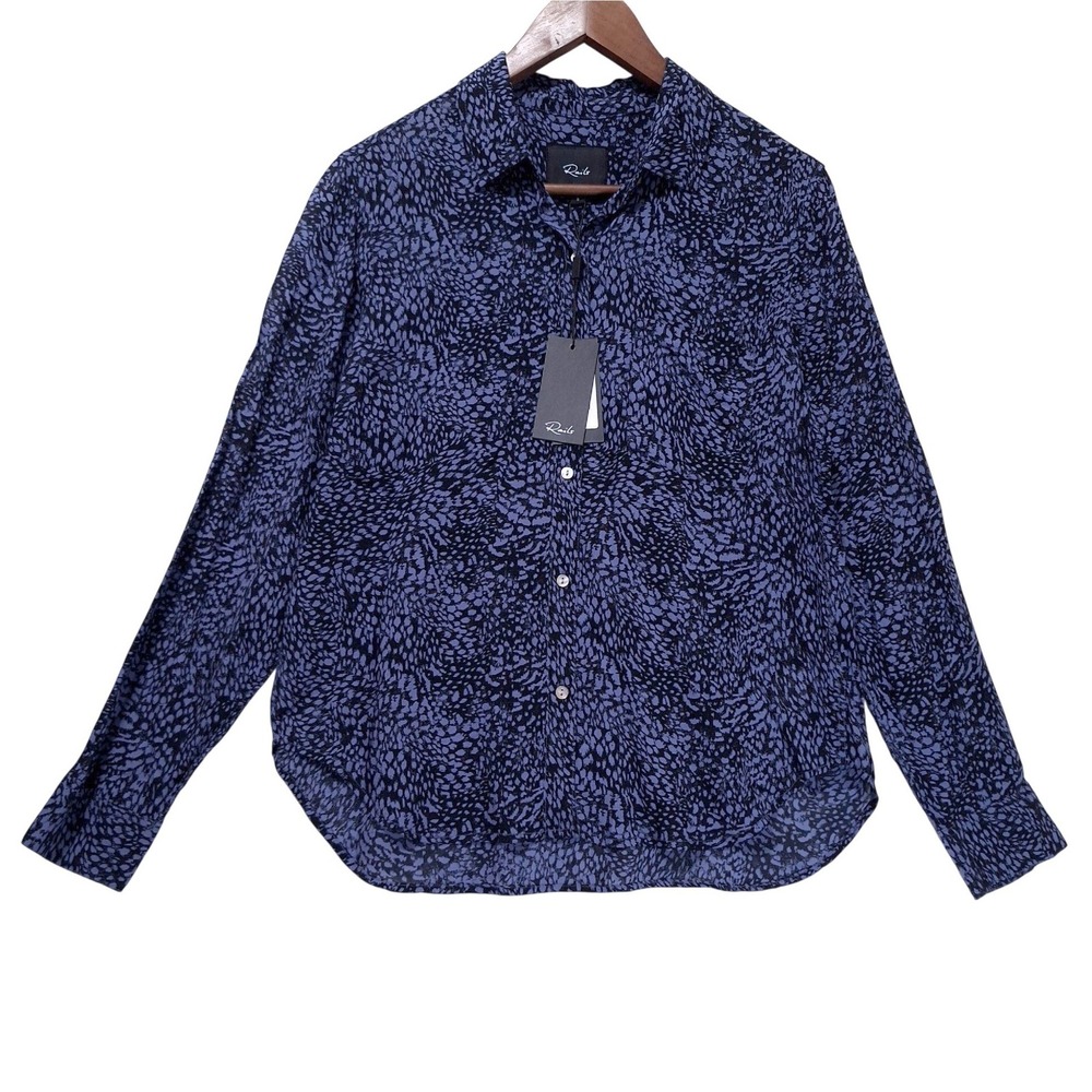 Rails‎ Josephine Midnight Lynx Shirt Soft Drapey Blue Animal Print Blouse S NWT